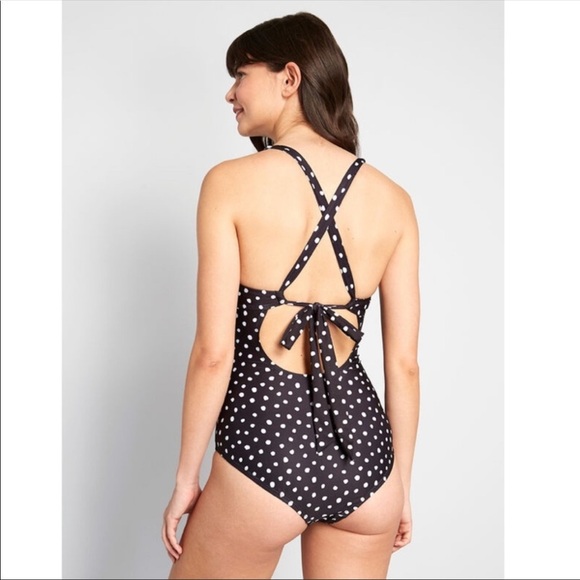 Modcloth retro black and white Polkadot One-Piece Swimsuit Monokini - Picture 3 of 10